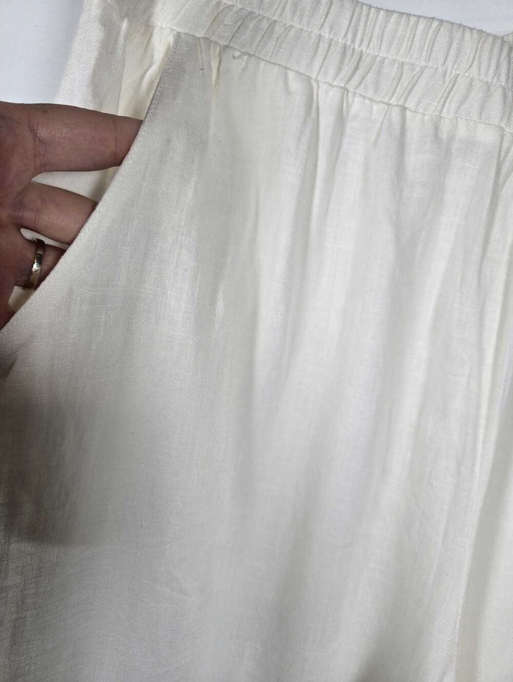 Hunter & Brown Off White Linen Blend Lightweight Wide Leg Pants Size Large - Picture 4 of 13